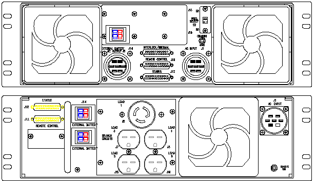 <br />ETI0001-1214 Rugged COTS UPS Standard Rear Panel Layout